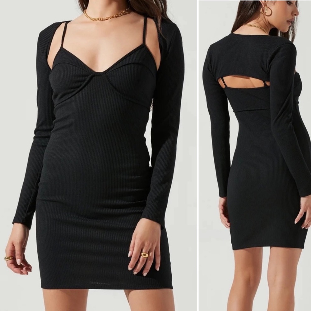 ASTR the Label Bustier Dress Shrug Set Black NWT Rib Knit Bodycon Mini 90s XS